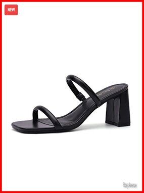 Women's Square Toe Block Heel Sandals Double Strap Slip On Mules 3 Inch Heels